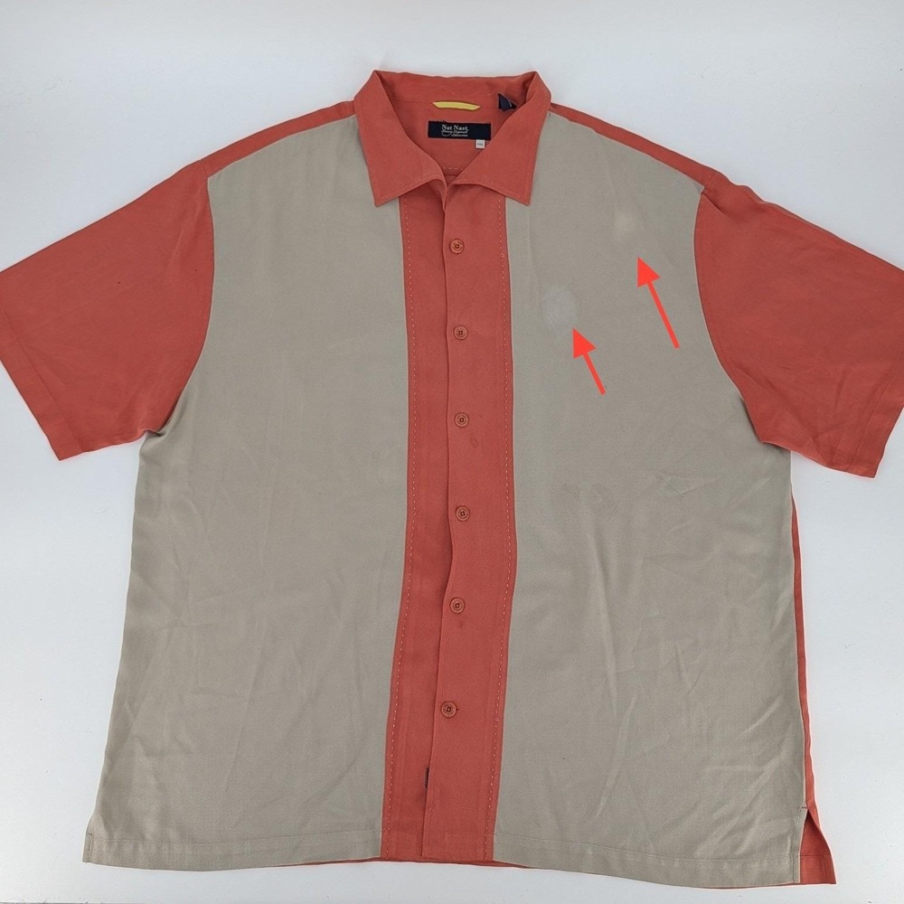 Nat Nast Bowling Shirt Jalapeno Sand Two Tone Pick Stitch Size XL - Stains